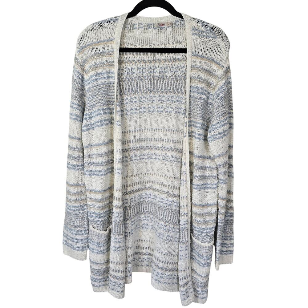 Faherty Cardigan Women's M White Blue Wool Blend Long Line Casual Career Classic